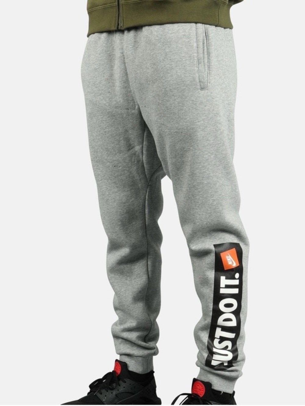 Nike Gray Joggers with Black 'JUST DO IT.' Leg Graphic
